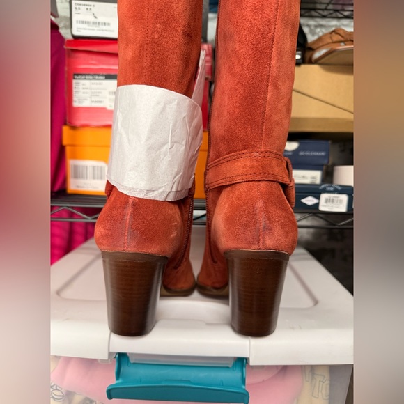 Women's Red Suede Knee-High Boots - Picture 9 of 10